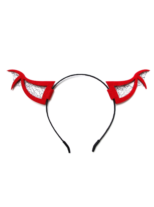 Halloween Creative Retro Fashion Bat Red Net Gauze Devil Horns Funny Carnival Party Cute Headband
