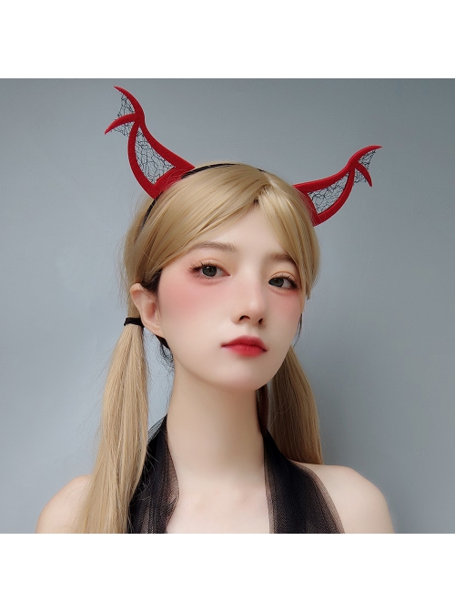 Halloween Creative Retro Fashion Bat Red Net Gauze Devil Horns Funny Carnival Party Cute Headband