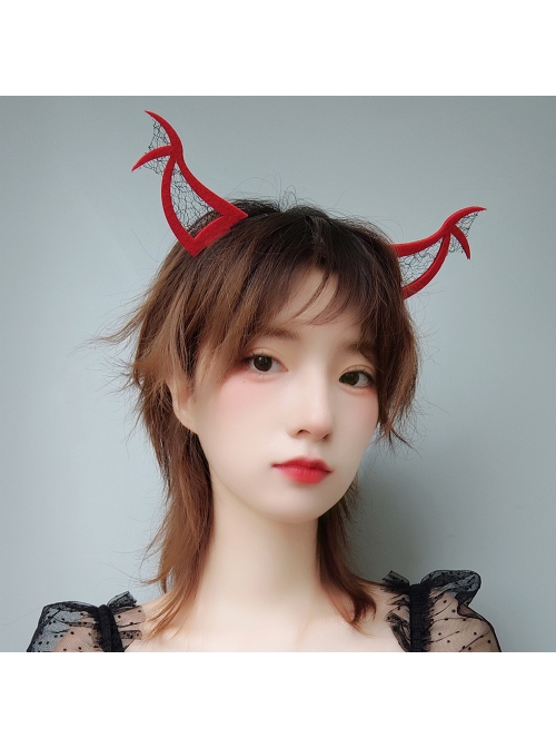 Halloween Creative Retro Fashion Bat Red Net Gauze Devil Horns Funny Carnival Party Cute Headband