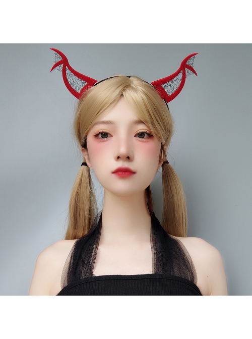 Halloween Creative Retro Fashion Bat Red Net Gauze Devil Horns Funny Carnival Party Cute Headband