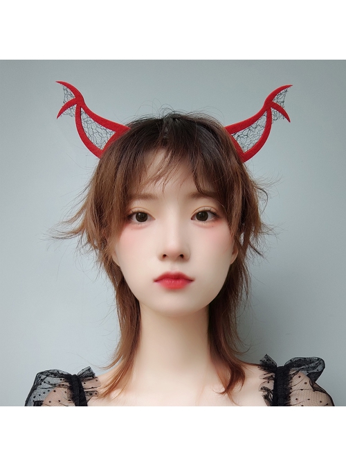 Halloween Creative Retro Fashion Bat Red Net Gauze Devil Horns Funny Carnival Party Cute Headband