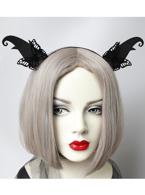 Halloween Retro Fashion Black Butterfly Elf Horns Devil Horns Butterfly Female Hair Band