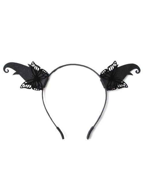 Halloween Retro Fashion Black Butterfly Elf Horns Devil Horns Butterfly Female Hair Band