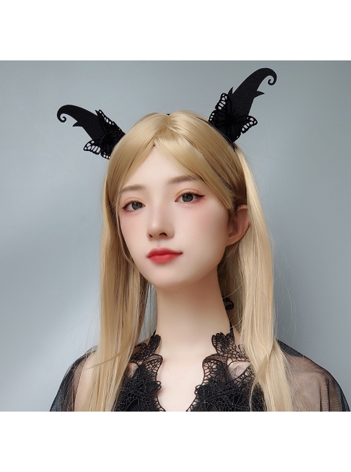 Halloween Retro Fashion Black Butterfly Elf Horns Devil Horns Butterfly Female Hair Band