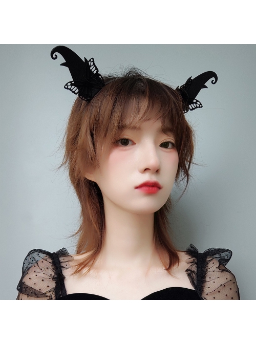 Halloween Retro Fashion Black Butterfly Elf Horns Devil Horns Butterfly Female Hair Band