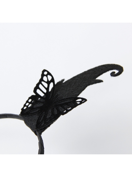Halloween Retro Fashion Black Butterfly Elf Horns Devil Horns Butterfly Female Hair Band