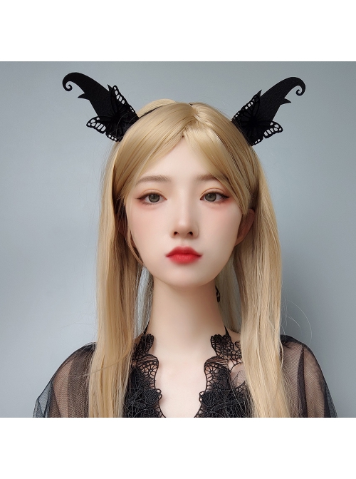Halloween Retro Fashion Black Butterfly Elf Horns Devil Horns Butterfly Female Hair Band