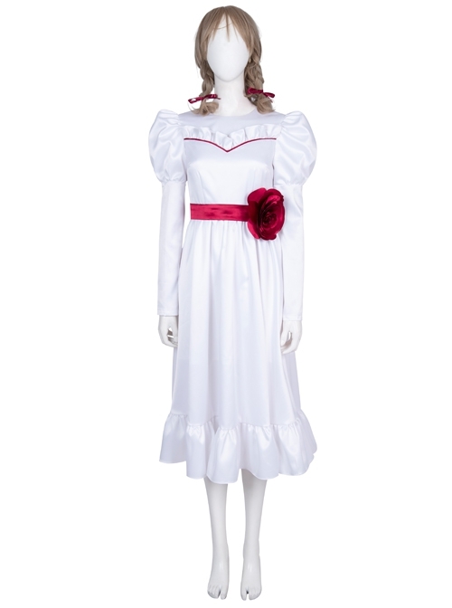 Annabelle Halloween Cosplay Costume White Satin Princess Dress