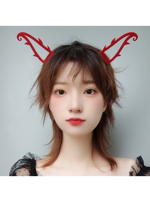 Halloween Retro Fashion Personality Red Devil Horns Girl Gothic Lolita Headband