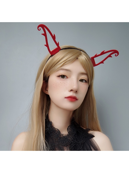 Halloween Retro Fashion Personality Red Devil Horns Girl Gothic Lolita Headband
