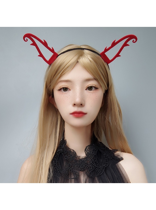 Halloween Retro Fashion Personality Red Devil Horns Girl Gothic Lolita Headband