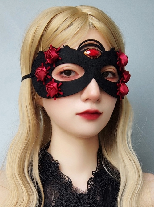 Halloween Half Face Male Female Retro Gothic Fashion Funny Sexy Holiday Christmas Prom Red Rose Black Mask