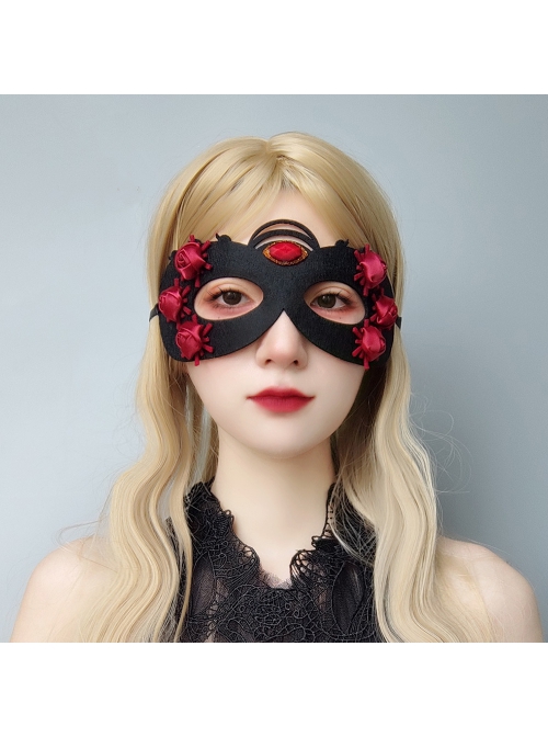 Halloween Half Face Male Female Retro Gothic Fashion Funny Sexy Holiday Christmas Prom Red Rose Black Mask