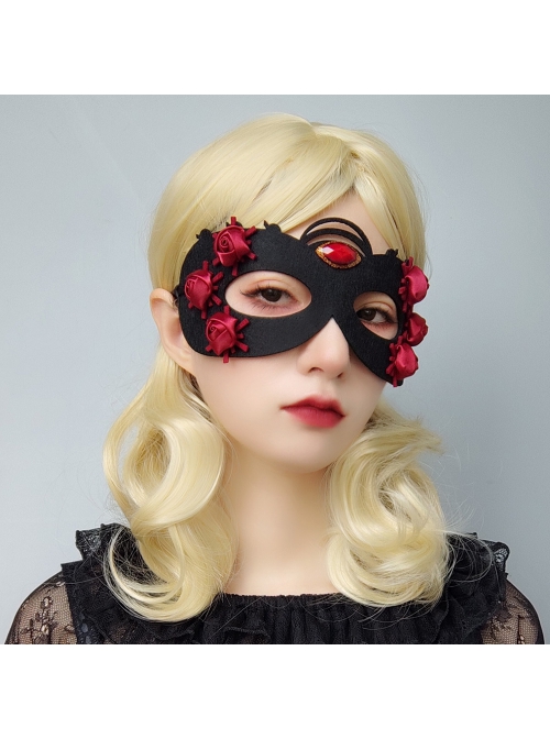 Halloween Half Face Male Female Retro Gothic Fashion Funny Sexy Holiday Christmas Prom Red Rose Black Mask