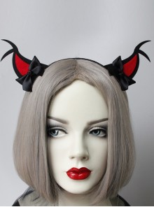 Halloween Cute Fashion Retro Red Devil Horns Black Bow Funny Prom Party Female Headband