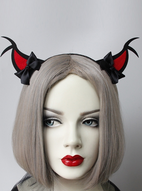 Halloween Cute Fashion Retro Red Devil Horns Black Bow Funny Prom Party Female Headband