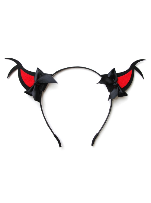 Halloween Cute Fashion Retro Red Devil Horns Black Bow Funny Prom Party Female Headband