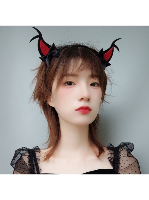 Halloween Cute Fashion Retro Red Devil Horns Black Bow Funny Prom Party Female Headband