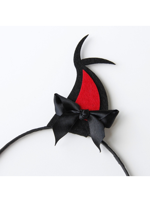 Halloween Cute Fashion Retro Red Devil Horns Black Bow Funny Prom Party Female Headband