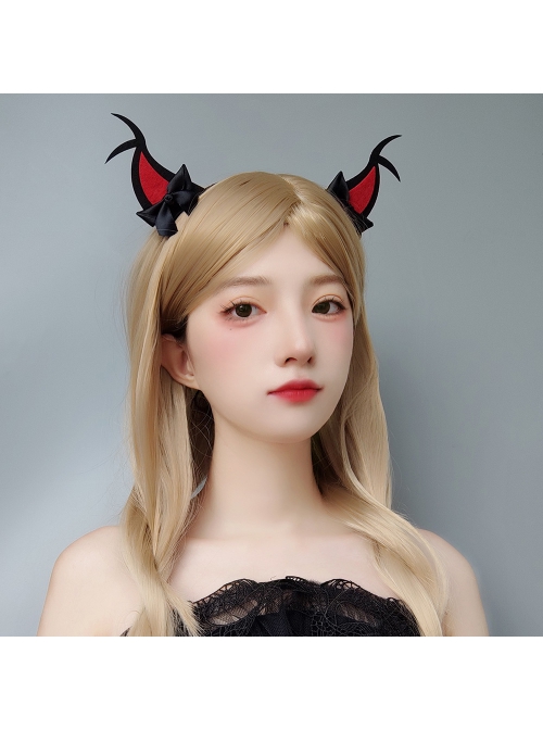 Halloween Cute Fashion Retro Red Devil Horns Black Bow Funny Prom Party Female Headband