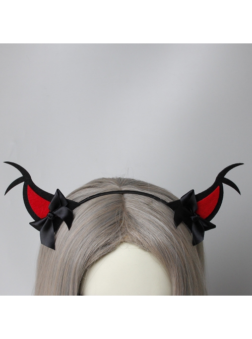 Halloween Cute Fashion Retro Red Devil Horns Black Bow Funny Prom Party Female Headband
