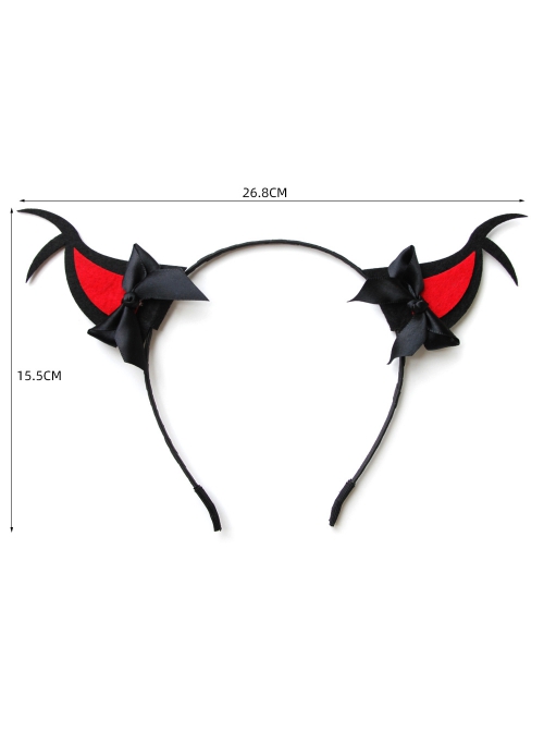 Halloween Cute Fashion Retro Red Devil Horns Black Bow Funny Prom Party Female Headband