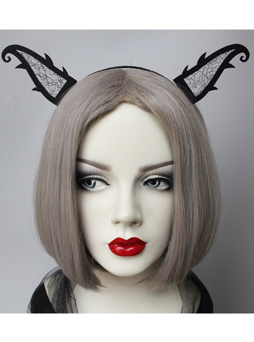 Halloween Festival Retro Fashion Black Mesh Devil Horns Grim Reaper Female Headband