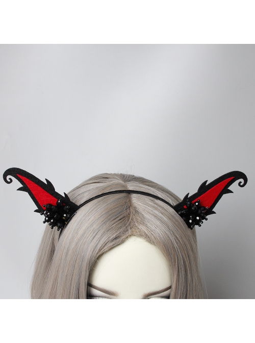 Halloween Gothic Retro Fashion Handmade Black Beaded Grim Reaper Witch Devil Horns Female Headband