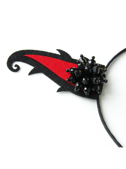 Halloween Gothic Retro Fashion Handmade Black Beaded Grim Reaper Witch Devil Horns Female Headband
