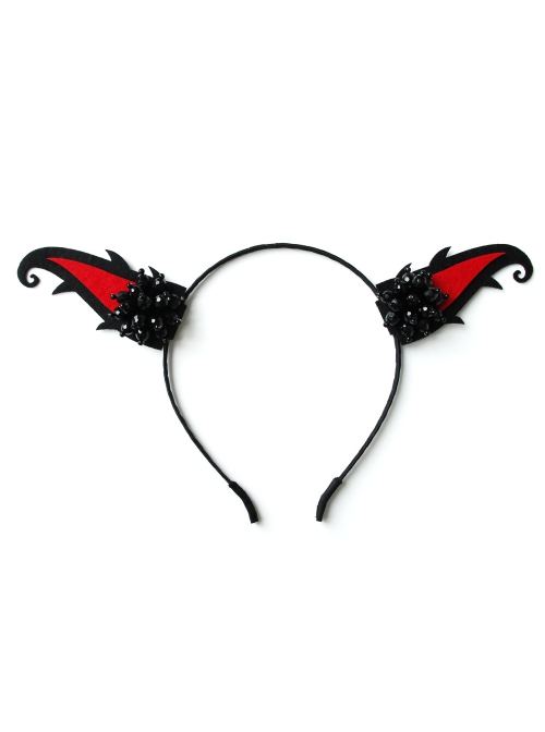Halloween Gothic Retro Fashion Handmade Black Beaded Grim Reaper Witch Devil Horns Female Headband