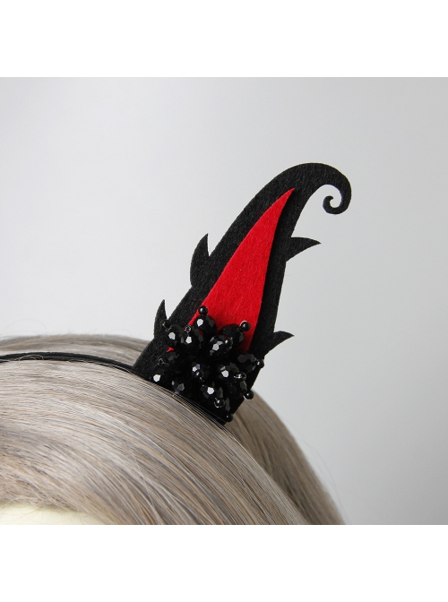 Halloween Gothic Retro Fashion Handmade Black Beaded Grim Reaper Witch Devil Horns Female Headband