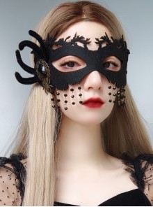Gothic Retro Fashion Halloween Party Black Spider Jewel Tassel Christmas Half Face Prom Female Mask