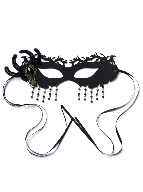 Gothic Retro Fashion Halloween Party Black Spider Jewel Tassel Christmas Half Face Prom Female Mask