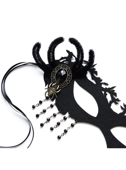 Gothic Retro Fashion Halloween Party Black Spider Jewel Tassel Christmas Half Face Prom Female Mask