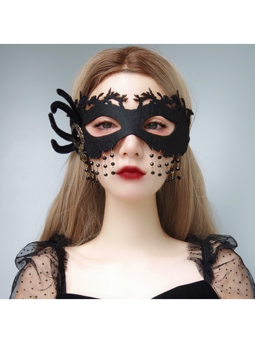 Gothic Retro Fashion Halloween Party Black Spider Jewel Tassel Christmas Half Face Prom Female Mask