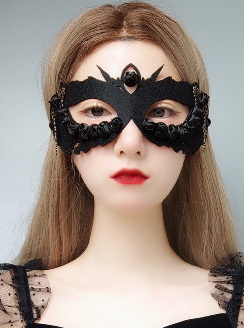 Halloween Retro Fashion Gothic Cross Black Rose Flower Male Female Adult Half Face Mask