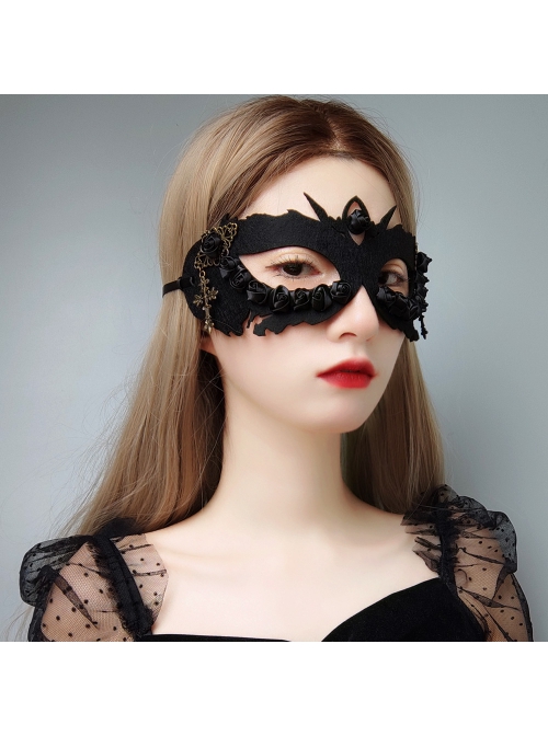 Halloween Retro Fashion Gothic Cross Black Rose Flower Male Female Adult Half Face Mask