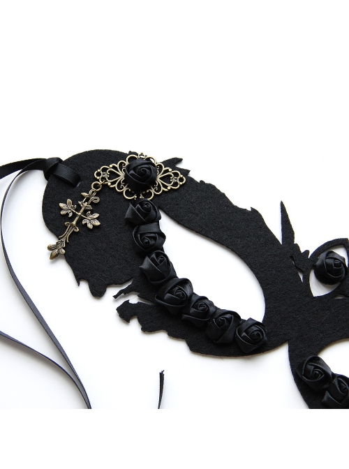Halloween Retro Fashion Gothic Cross Black Rose Flower Male Female Adult Half Face Mask