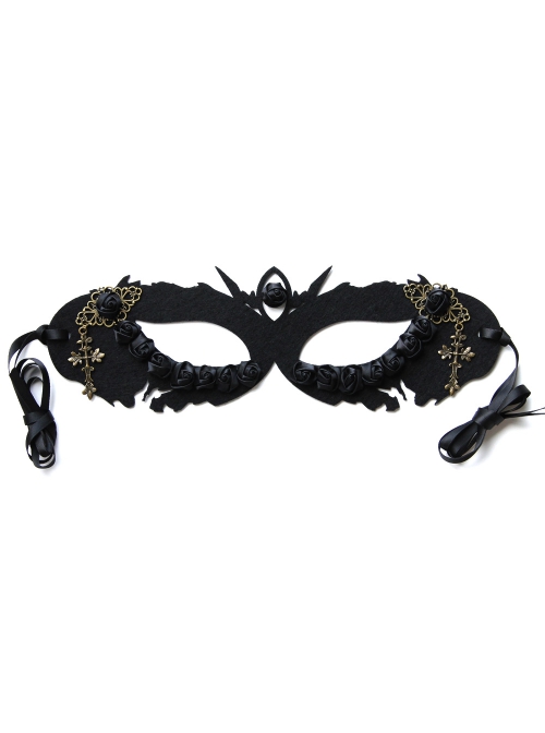 Halloween Retro Fashion Gothic Cross Black Rose Flower Male Female Adult Half Face Mask