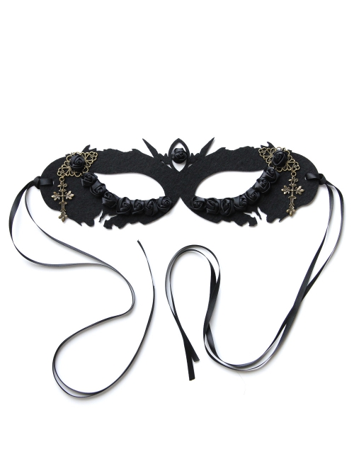 Halloween Retro Fashion Gothic Cross Black Rose Flower Male Female Adult Half Face Mask