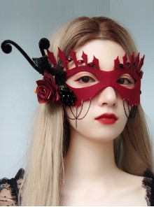 Halloween Retro Fashion Wine Red Flowers Gems Tassels Venice Prom Half Face Adult Male Female Mask