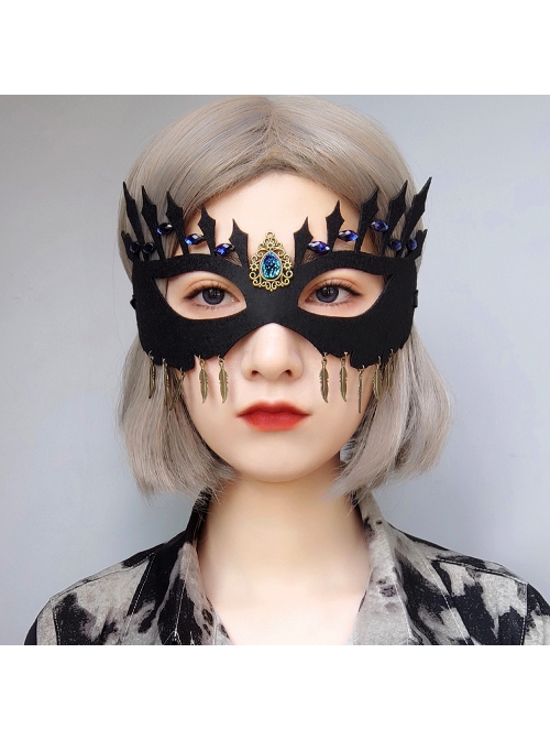Retro Fashion Feather Sapphire Halloween Party Prom Half Face Female Black Mask