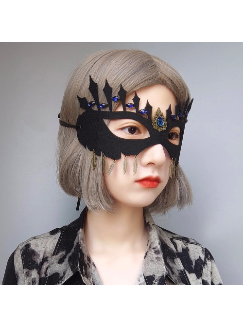 Retro Fashion Feather Sapphire Halloween Party Prom Half Face Female Black Mask
