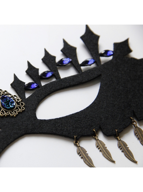 Retro Fashion Feather Sapphire Halloween Party Prom Half Face Female Black Mask