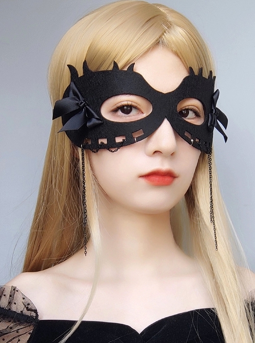 Fashion Retro Halloween Party Black Bow Animal Half Face Male Female Demon Mask