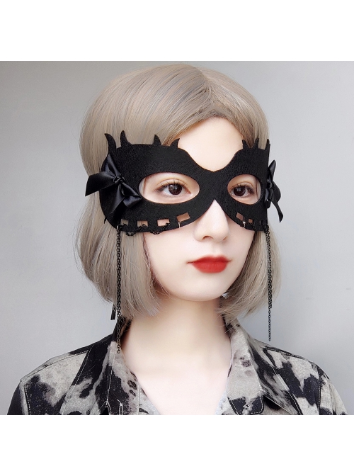 Fashion Retro Halloween Party Black Bow Animal Half Face Male Female Demon Mask