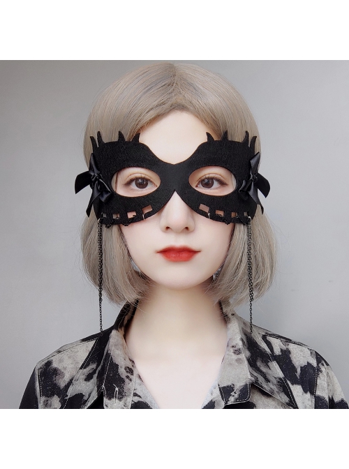 Fashion Retro Halloween Party Black Bow Animal Half Face Male Female Demon Mask