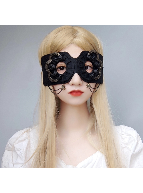 Fashion Halloween Gothic Retro Black Rose Flower Spider Half Face Demon Female Mask