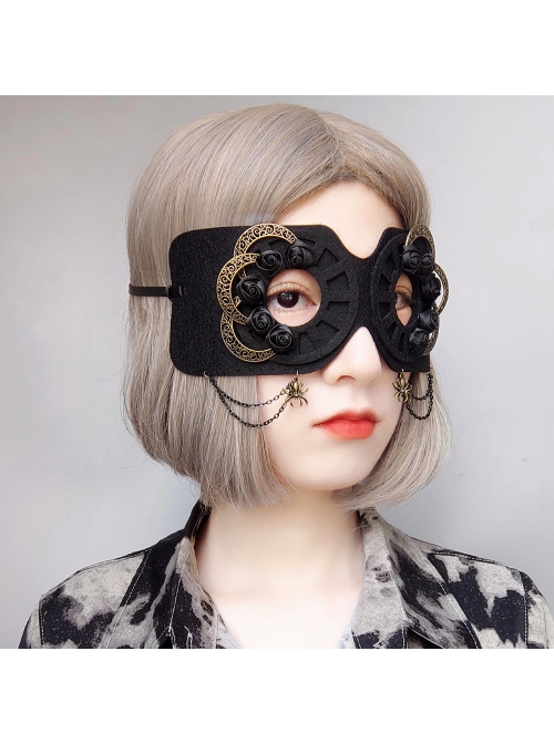 Fashion Halloween Gothic Retro Black Rose Flower Spider Half Face Demon Female Mask
