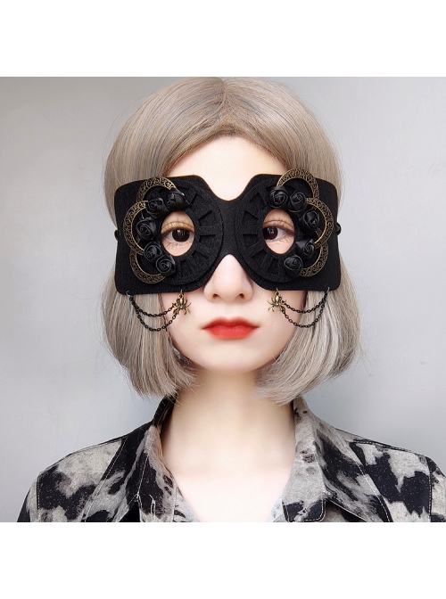 Fashion Halloween Gothic Retro Black Rose Flower Spider Half Face Demon Female Mask